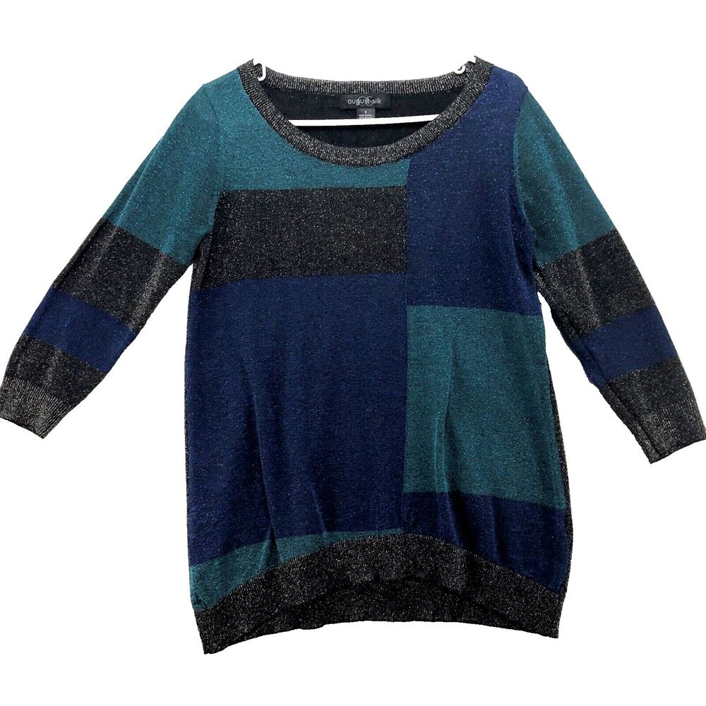August Silk Sweater Women's Small Black Multi Sparkles Knit Party Holiday